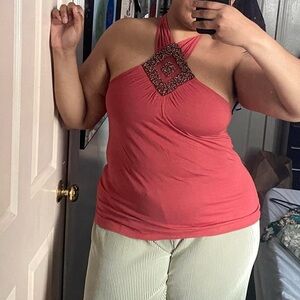 Twenty One Pink Embellished Halter Tank Top